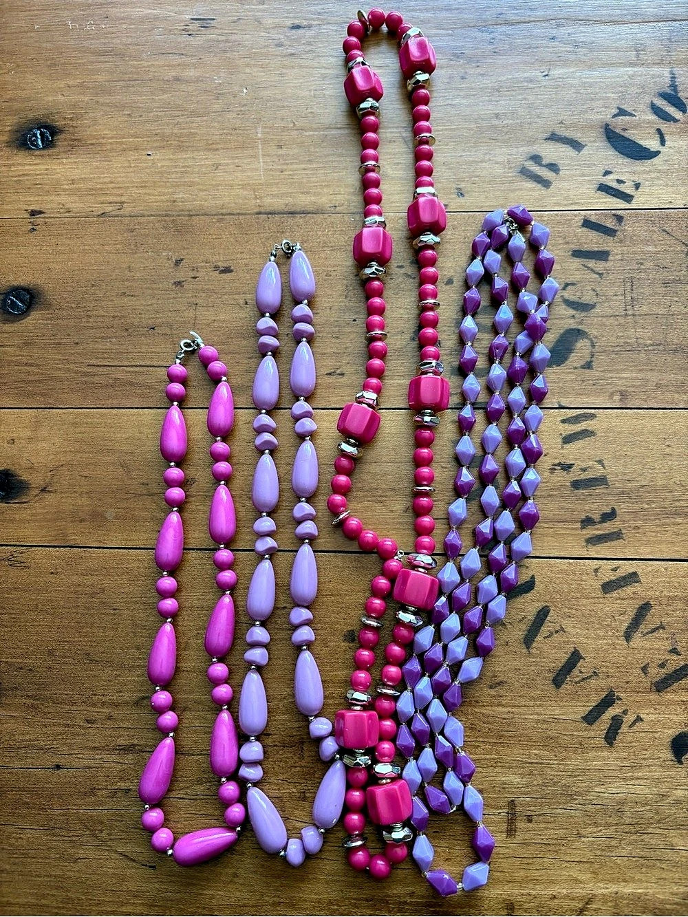 4 Beaded Vintage Necklaces in Shades of Pink & Purple